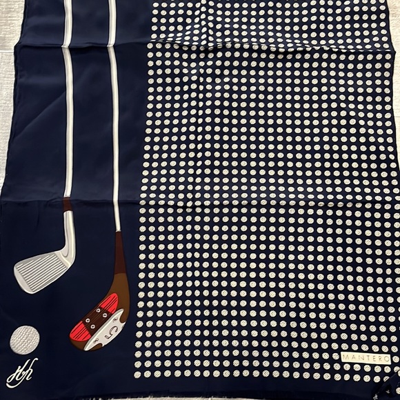 Mantero Vintage Silk Scarf - Golf Theme - Navy,red and cream. - Picture 4 of 5